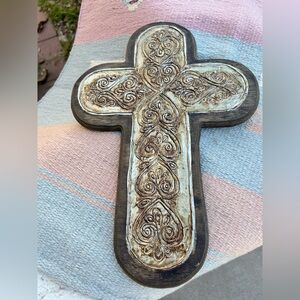 Decorative Wooden Cross with metal Intricate Design